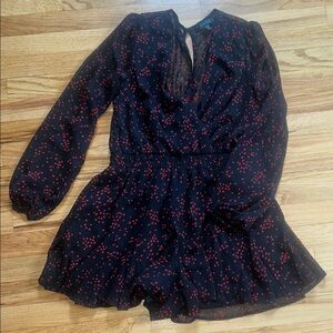 Black  and Red Square Dot Long Sleeve Romper